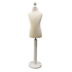 Children Kids Age 2-4 Years Tailors Dummy Mannequin, Cream Torso Bust with a White Wood Round Base