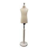 Children Kids Age 2-4 Years Tailors Dummy Mannequin, Cream Torso Bust with a White Wood Round Base