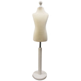 Children Kids Age 6-8 Years Tailors Dummy Mannequin, Cream Torso Bust with a White Wood Round Base