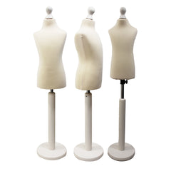 Children Kids Age 2-4 Years Tailors Dummy Mannequin, Cream Torso Bust with a White Wood Round Base