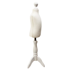 Children Kids Age 1 Tailors Dummy Mannequin, Cream Torso Bust with a White Wood Tripod Stand