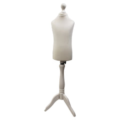 Children Kids Age 2-4 Tailors Dummy Mannequin, Cream Torso Bust with a White Wood Tripod Stand