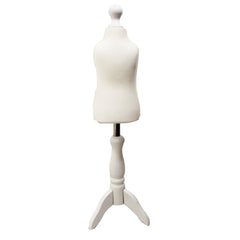 Children Kids Age 1 Tailors Dummy Mannequin, Cream Torso Bust with a White Wood Tripod Stand