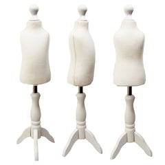 Children Kids Age 1 Tailors Dummy Mannequin, Cream Torso Bust with a White Wood Tripod Stand