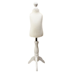 Children Kids Age 1 Tailors Dummy Mannequin, Cream Torso Bust with a White Wood Tripod Stand