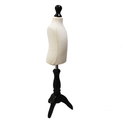 Children Kids Age 1 Tailors Dummy Mannequin, Cream Torso Bust with a Black Wood Tripod Stand