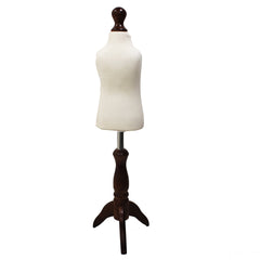 Children Kids Age 1 Tailors Dummy Mannequin, Cream Torso Bust with a Dark Wood Tripod Stand
