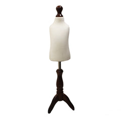 Children Kids Age 1 Tailors Dummy Mannequin, Cream Torso Bust with a Dark Wood Tripod Stand