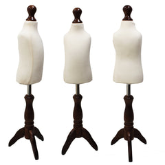 Children Kids Age 1 Tailors Dummy Mannequin, Cream Torso Bust with a Dark Wood Tripod Stand