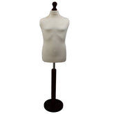 Children's Age 10-12 Years Tailors Dummy Mannequin, Cream Torso Bust with a Black Wood Round Base
