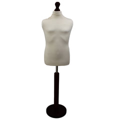 Children's Age 10-12 Years Tailors Dummy Mannequin, Cream Torso Bust with a Black Wood Round Base