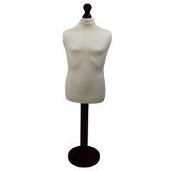 Children's Age 10-12 Years Tailors Dummy Mannequin, Cream Torso Bust with a Black Wood Round Base