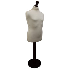 Children's Age 10-12 Years Tailors Dummy Mannequin, Cream Torso Bust with a Black Wood Round Base