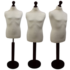 Children's Age 10-12 Years Tailors Dummy Mannequin, Cream Torso Bust with a Black Wood Round Base