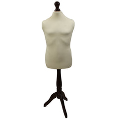 Children's Age 10-12 years Tailors Dummy Mannequin, Cream Torso Bust with a Black Wood Tripod Stand