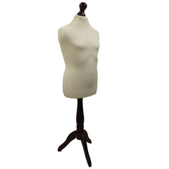 Children's Age 10-12 years Tailors Dummy Mannequin, Cream Torso Bust with a Black Wood Tripod Stand