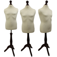 Children's Age 10-12 years Tailors Dummy Mannequin, Cream Torso Bust with a Black Wood Tripod Stand