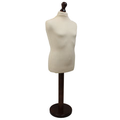 Children's Age 10-12 Years Tailors Dummy Mannequin, Cream Torso Bust with a Dark Wood Round Base