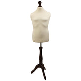 Children's Age 10-12 years Tailors Dummy Mannequin, Cream Torso Bust with a Dark Wood Tripod Stand