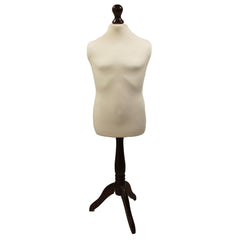 Children's Age 10-12 years Tailors Dummy Mannequin, Cream Torso Bust with a Dark Wood Tripod Stand