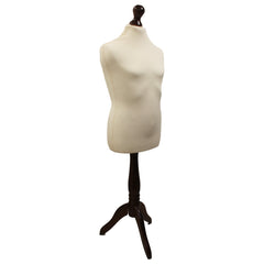 Children's Age 10-12 years Tailors Dummy Mannequin, Cream Torso Bust with a Dark Wood Tripod Stand