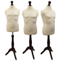 Children's Age 10-12 years Tailors Dummy Mannequin, Cream Torso Bust with a Dark Wood Tripod Stand