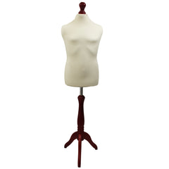Children's Age 10-12 years Tailors Dummy Mannequin, Cream Torso Bust with a Red Wood Tripod Stand