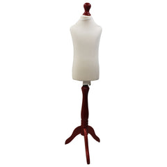 Children Kids Age 2-4 Tailors Dummy Mannequin, Cream Torso Bust with a Red Wood Tripod Stand