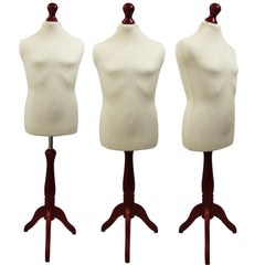 Children's Age 10-12 years Tailors Dummy Mannequin, Cream Torso Bust with a Red Wood Tripod Stand
