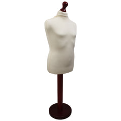 Children's Age 10-12 Years Tailors Dummy Mannequin, Cream Torso Bust with a Red Wood Round Base