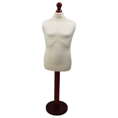 Children's Age 10-12 Years Tailors Dummy Mannequin, Cream Torso Bust with a Red Wood Round Base