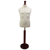 Children's Age 10-12 Years Tailors Dummy Mannequin, Cream Torso Bust with a Red Wood Round Base
