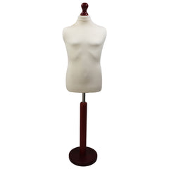 Children's Age 10-12 Years Tailors Dummy Mannequin, Cream Torso Bust with a Red Wood Round Base