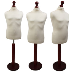 Children's Age 10-12 Years Tailors Dummy Mannequin, Cream Torso Bust with a Red Wood Round Base
