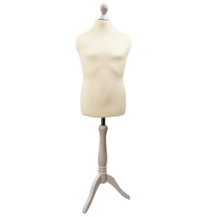 Children's Age 10-12 years Tailors Dummy Mannequin, Cream Torso Bust with a White Wood Tripod Stand
