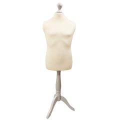 Children's Age 10-12 years Tailors Dummy Mannequin, Cream Torso Bust with a White Wood Tripod Stand
