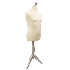 Children's Age 10-12 years Tailors Dummy Mannequin, Cream Torso Bust with a White Wood Tripod Stand