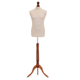 Display Guru Male Dressmakers Tailors Dummy Mannequin, Cream Torso Bust with Dark Wood Tripod Stand