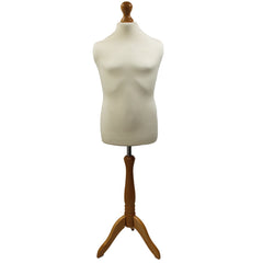 Children's Age 10-12 years Tailors Dummy Mannequin, Cream Torso Bust with a Light Wood Tripod Stand