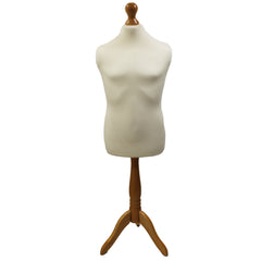 Children's Age 10-12 years Tailors Dummy Mannequin, Cream Torso Bust with a Light Wood Tripod Stand
