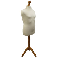 Children's Age 10-12 years Tailors Dummy Mannequin, Cream Torso Bust with a Light Wood Tripod Stand