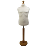 Children's Age 10-12 years Tailors Dummy Mannequin, Cream Torso Bust with a Light Wood Round Base