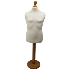 Children's Age 10-12 years Tailors Dummy Mannequin, Cream Torso Bust with a Light Wood Round Base