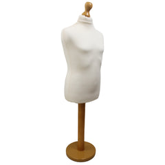 Children's Age 10-12 years Tailors Dummy Mannequin, Cream Torso Bust with a Light Wood Round Base