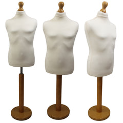 Children's Age 10-12 years Tailors Dummy Mannequin, Cream Torso Bust with a Light Wood Round Base