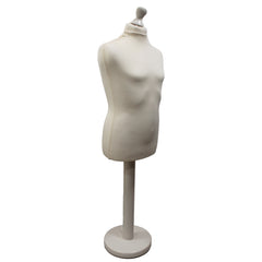 Children's Age 10-12 Years Tailors Dummy Mannequin, Cream Torso Bust with a White Wood Round Base