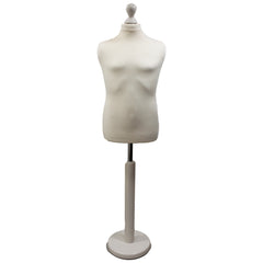 Children's Age 10-12 Years Tailors Dummy Mannequin, Cream Torso Bust with a White Wood Round Base