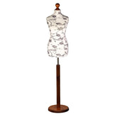 Display Guru Female Uk Size 10/12 Dressmakers Tailors Dummy Mannequin , Black Flower on cream Torso Bust with Dark Wood Round Base
