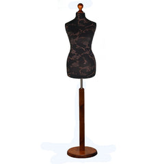 Display Guru Female Uk Size 12/14 Dressmakers Tailors Dummy Mannequin , Brown Flower on Black Torso Bust with Dark Wood Round Base