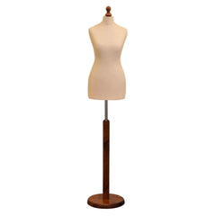 Display Guru Female Uk Size 6/8 Dressmakers Tailors Dummy Mannequin , Cream Torso Bust with Dark Wood Round Base
